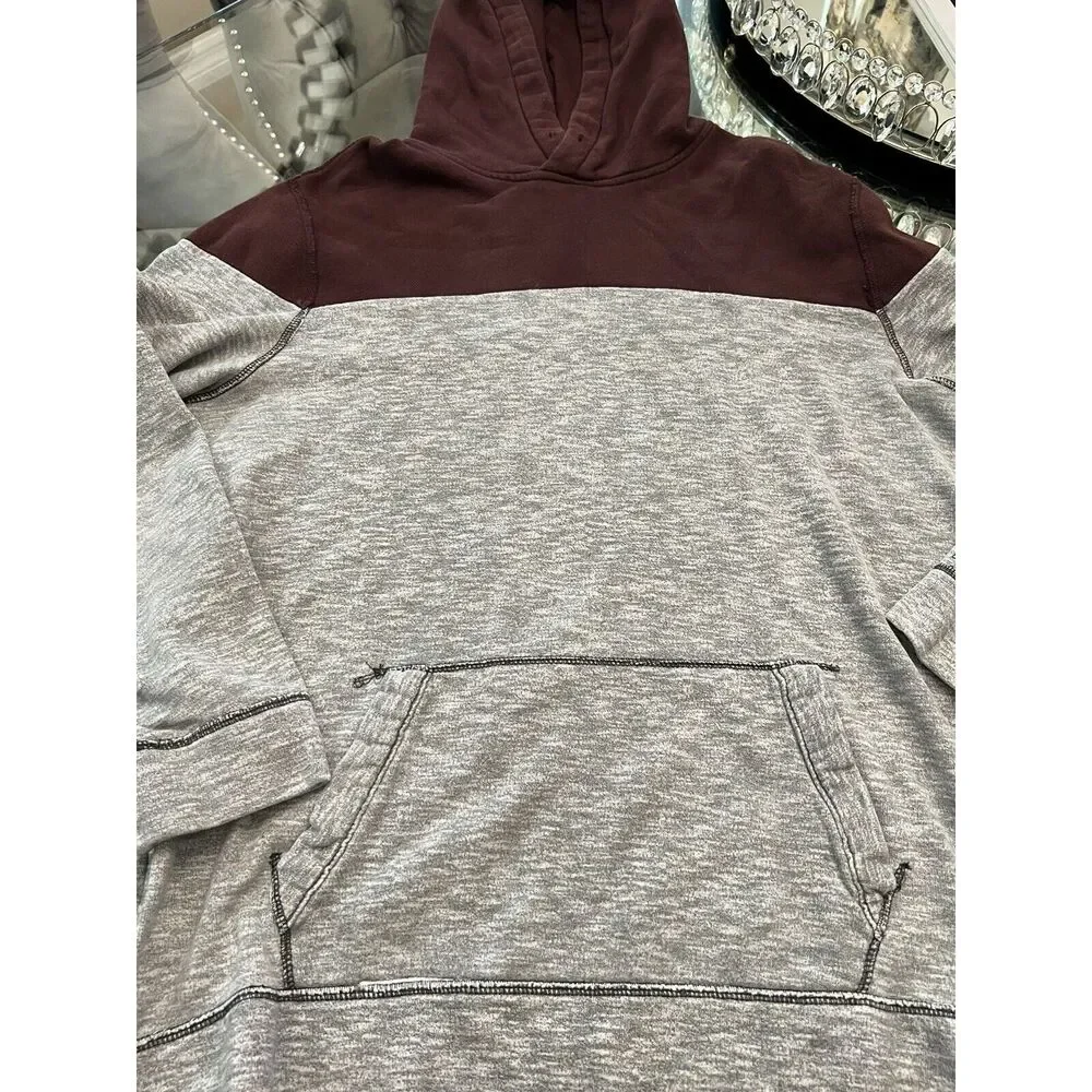 Hollister Hoodie Mens Adult XL Pullover‎ Zippered Sides Maroon Gray Sweater